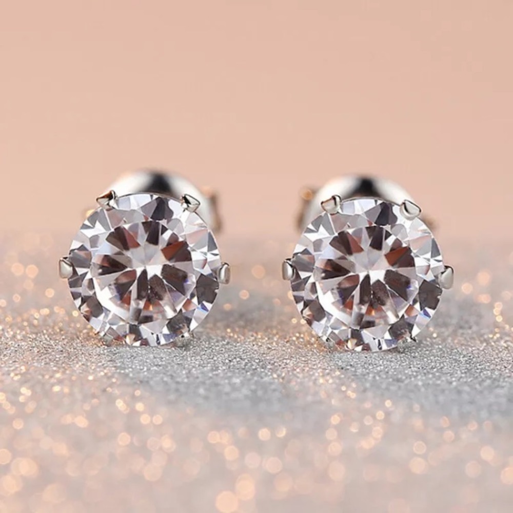💖 Hypoallergenic Stainless Steel Cubic Zirconia Earrings 8mm NEW